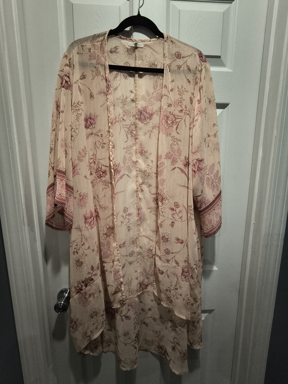 Maurice's Floral Sheer Kimono Robe/Cardigan - Pink Cream